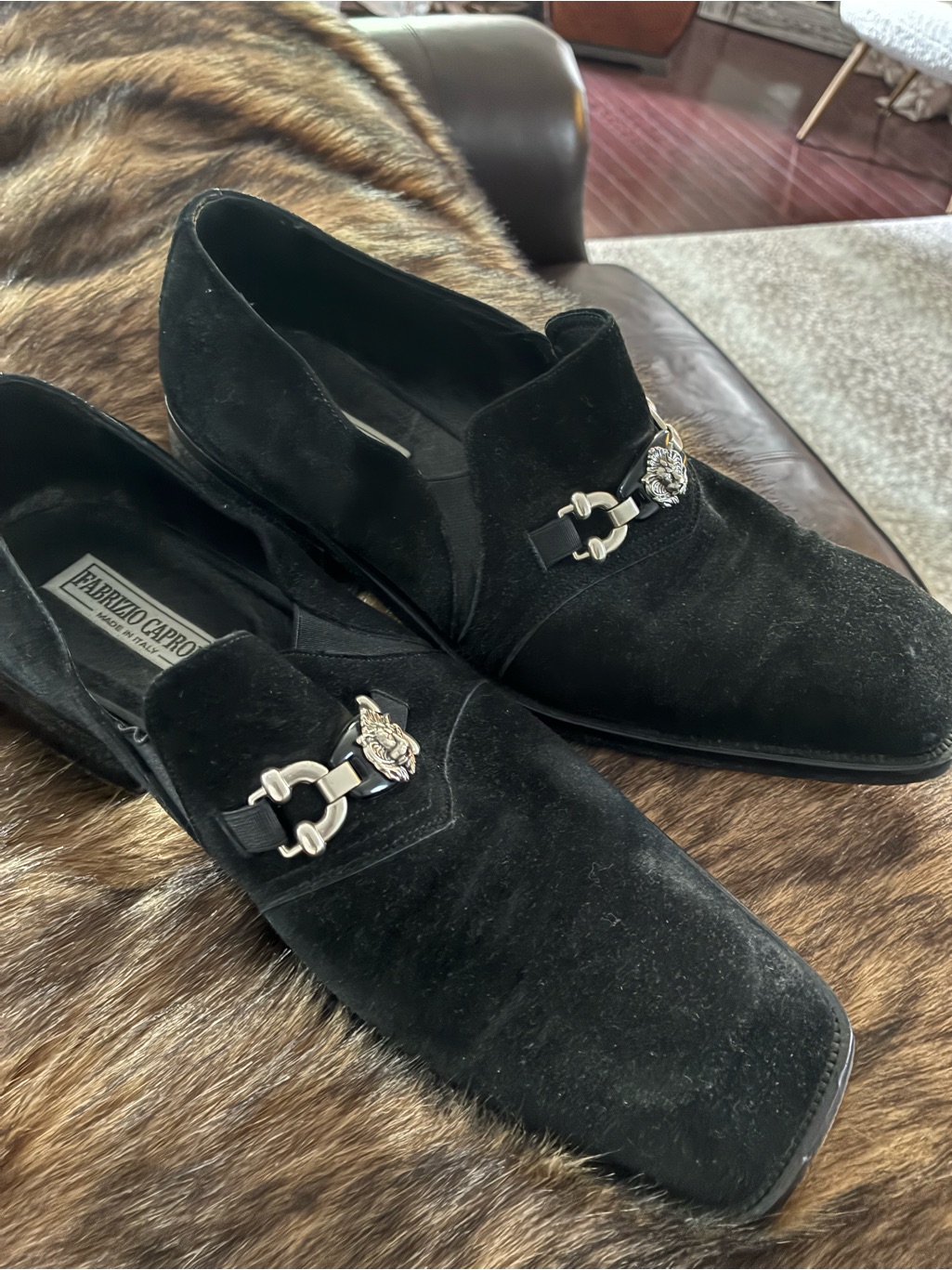 Black Velvet Slip-On Loafers With Silver Horsebit